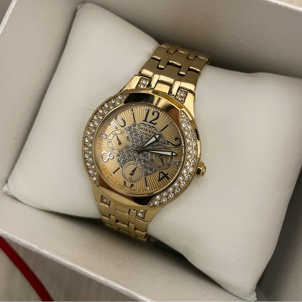 Casio Sheen Swarovski Gold Watch